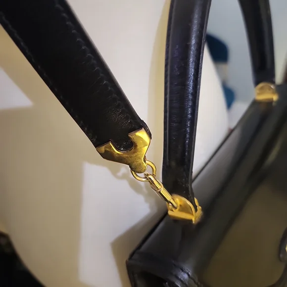 Bally Vtg. Black Leather 2way Bag Top Handle Crossbody Structured Bag - Picture 13 of 15